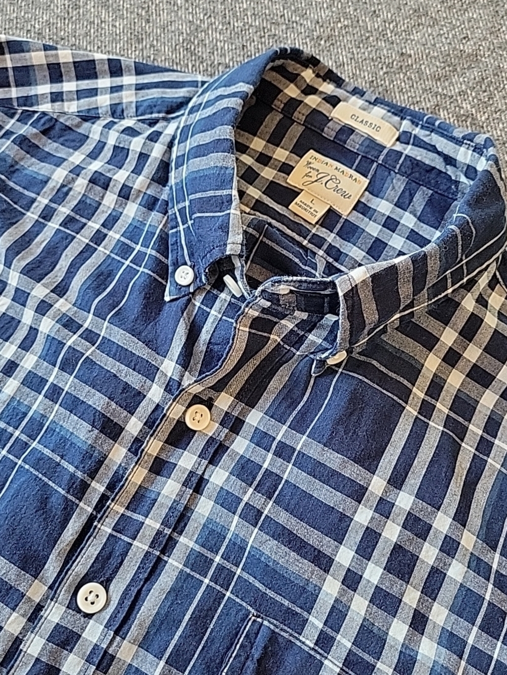 J Crew Indian Madras Shirt Men's Large Blue Plaid Button Down Classic Fit